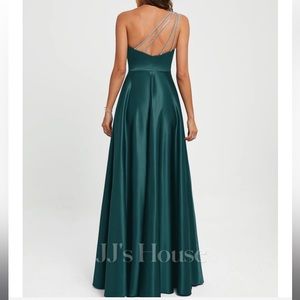 JULES AND CLEO ONE SHOULDER SATIN A-LINE WITH SKIRT SLIT